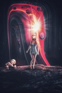 机甲科幻类番剧封面，巨型机器人在宇宙星空中对决，科幻感十足